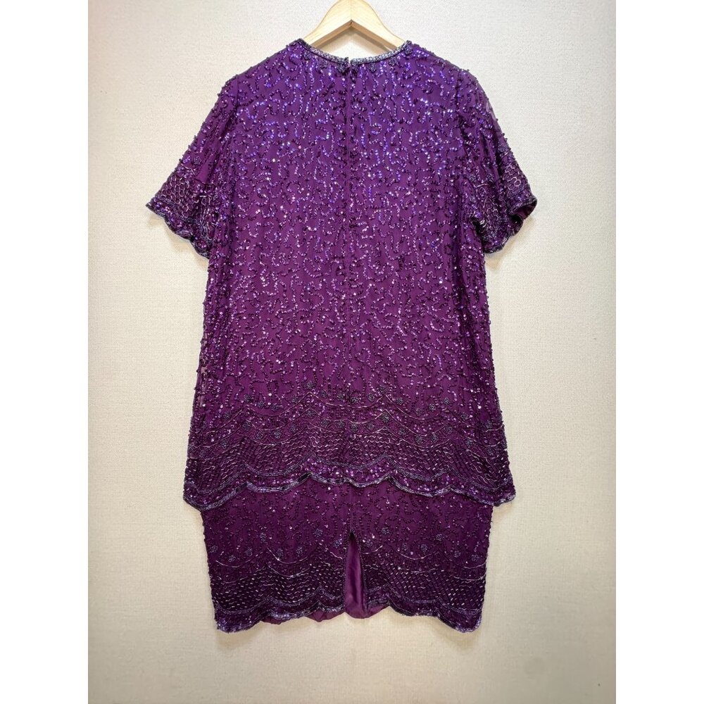 Brilliante By J.A Silk Formal Midi Shift Dress Size 1X Purple Sequin - Picture 10 of 13